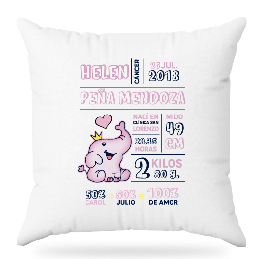 MS Regalos Personalizados | Almohada personalizada | Datos Nueva Bebe Rosa | My Sign Lima Peru