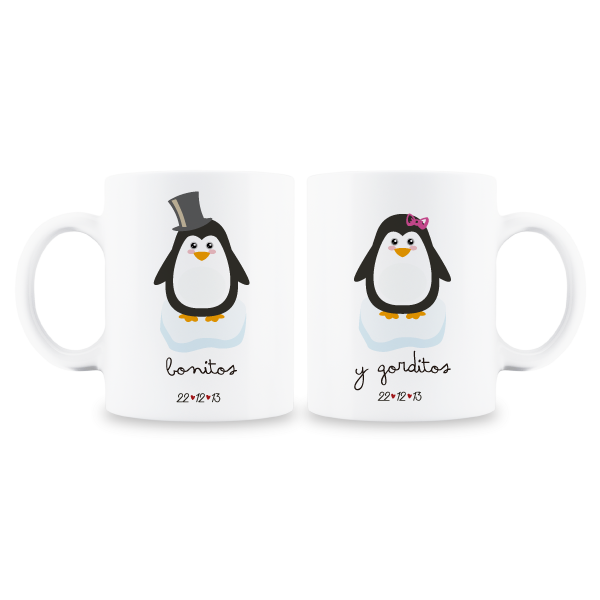 MS Regalos Personalizados | Tazas pareja personalizadas | Pingüino 02 | My Sign Lima Peru