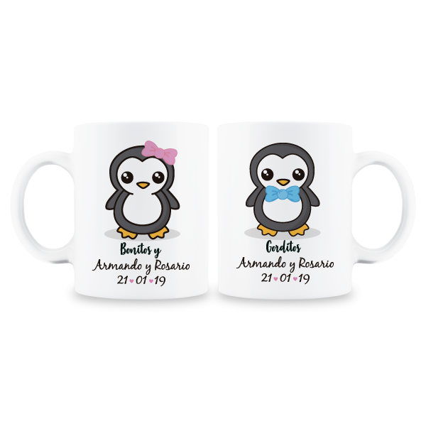 MS Regalos Personalizados | Tazas pareja personalizadas | Pingüino | My Sign Lima Peru