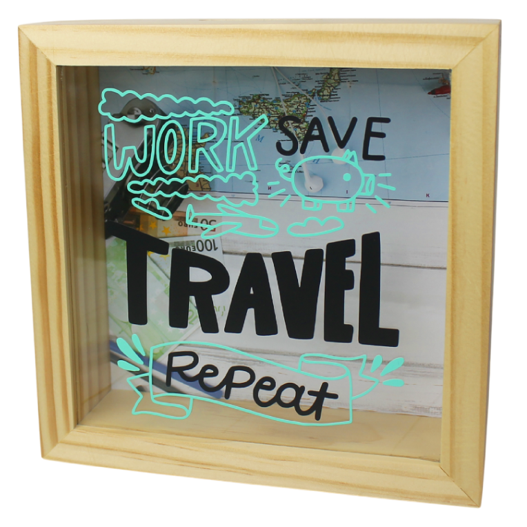 MS Regalos Personalizados | Alcancía personalizada | Work Save Travel Repeat | My Sign Lima Peru
