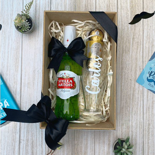 MS Regalos Personalizados | Box Cerveza con vaso pinta & chocolates | My Sign Lima Peru