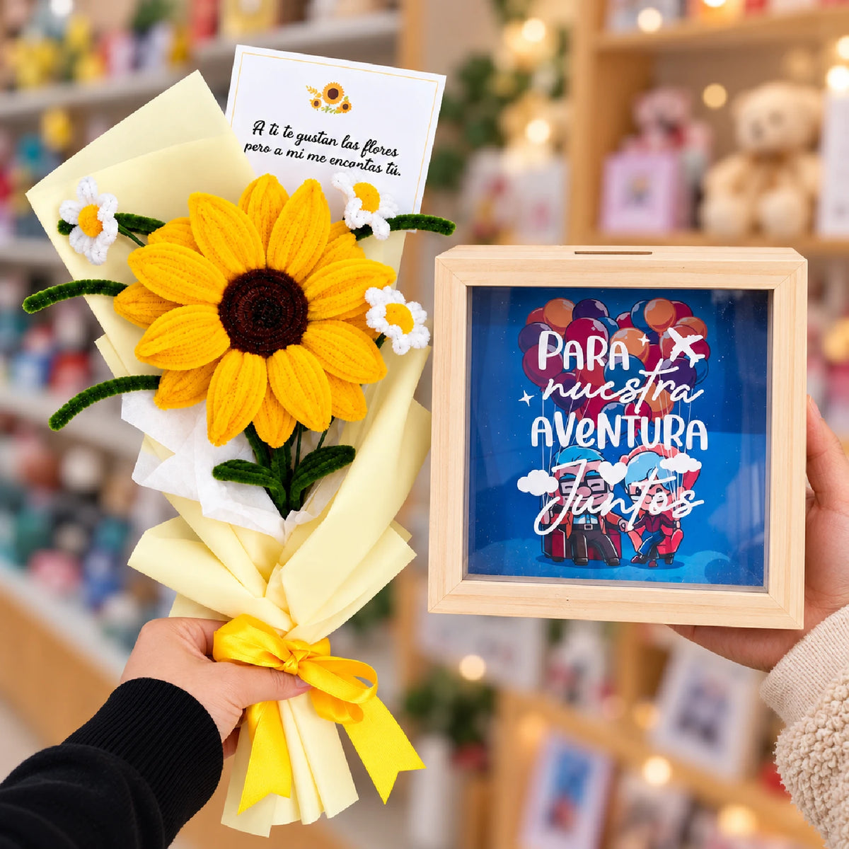 Ramo Girasol Eterno + Alcancía Personalizada