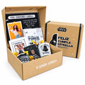 Pack de regalo en caja de cartón con tazas, dulces, portaretratos, blocks y chocolates. Regalo personalizado de temática Star Wars