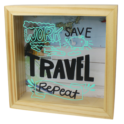 MS Regalos Personalizados | Alcancía personalizada | Work Save Travel Repeat | My Sign Lima Peru